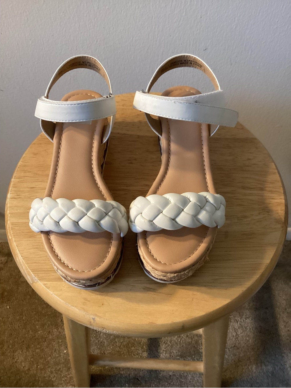 Dolce Vita White Braided-Front Kids Sandals with Ankle Strap
